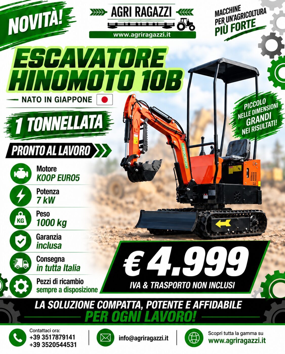 🚜 MINI ESCAVATORE HINOMOTO COMBAC 10B – SOLO € 4.999 + IVA.