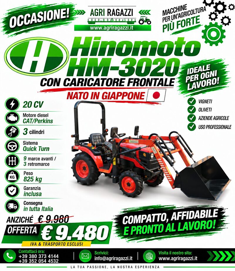 🚜 🇯🇵 HINOMOTO HM-3020 PLUS – NATO PER LAVORARE DOVE GLI ALTRI NON ARRIVANO!