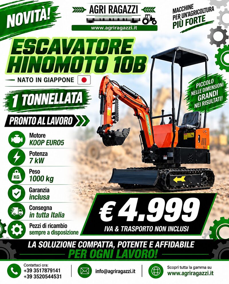 🚜 MINI ESCAVATORE HINOMOTO COMBAC 10B – SOLO € 4.999 + IVA.