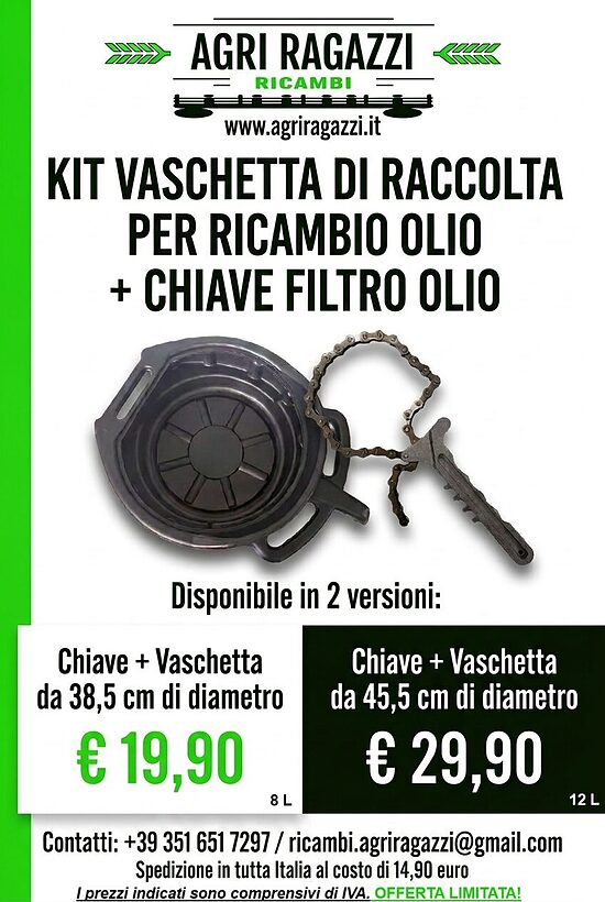 Kit Vaschetta di Raccolta (8 oppure 12 litri) + Chiave Filtro Olio