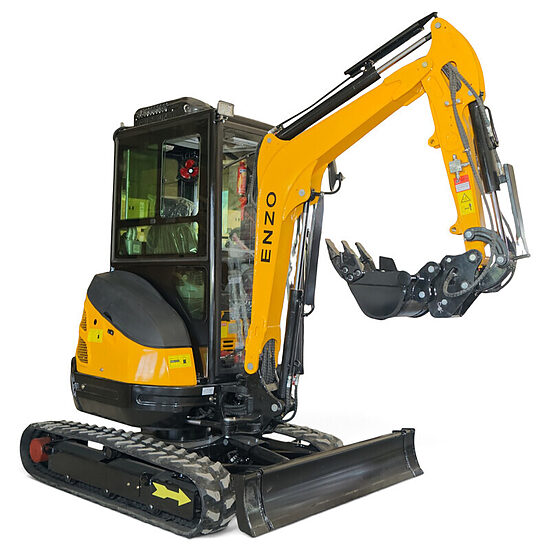 ENZO HT-25: Mini Escavatore con Cabina Chiusa, Riscaldamento e Aria Condizionata, 2.500 kg, Motore Diesel Kubota D1105 Stage V a 3 Cilindri da 14,2 kW, Pompa a Pistoni Assiali a Cilindrata Variabile 61,6 l/min, Sottocarro Allargabile.