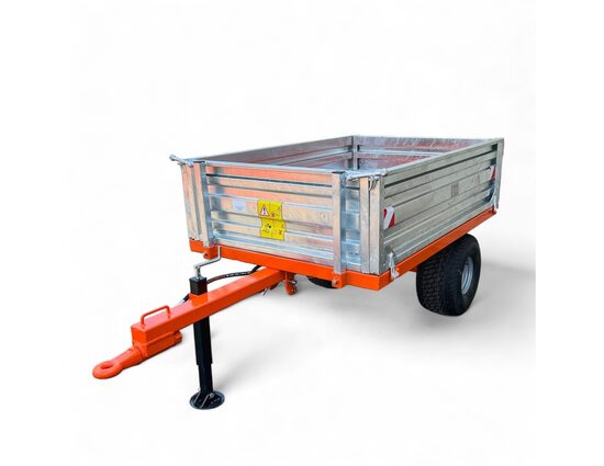 DKM AGRI T-100: Semirimorchio con Capacità di Carico 1000 kg. | Peso 200 kg. | Ribaltimento Idraulico Posteriore | Supporto Parcheggio Meccanico | 1 Asse | Garanzia Inclusa | Consegna in Tutta Italia